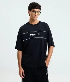 Camiseta Oversized em Algodão com Estampa Lettering Peace