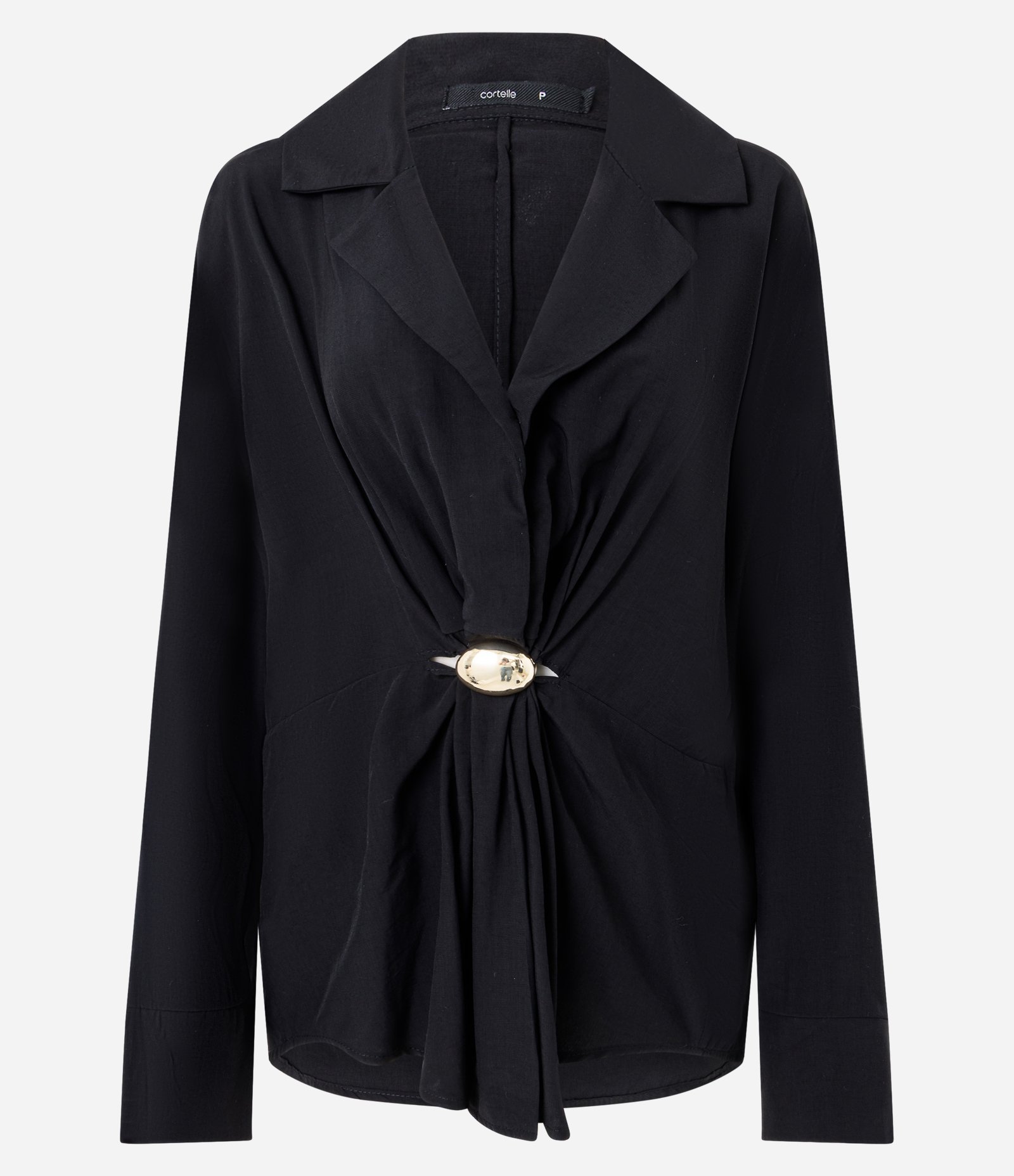 Camisa Ampla Acetinada com Aviamento Central Preto 5