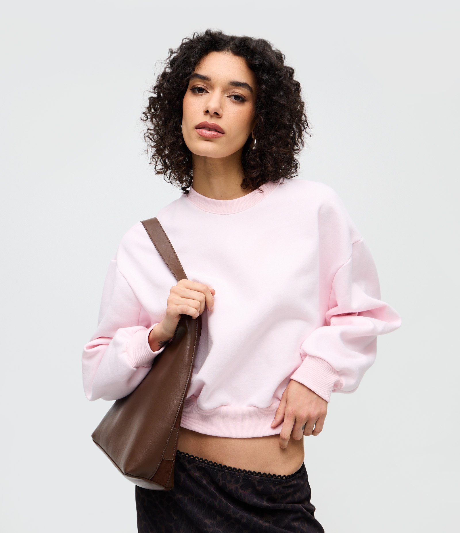 Blusa Regular Manga Longa em Moletom sem Felpa Rosa 1