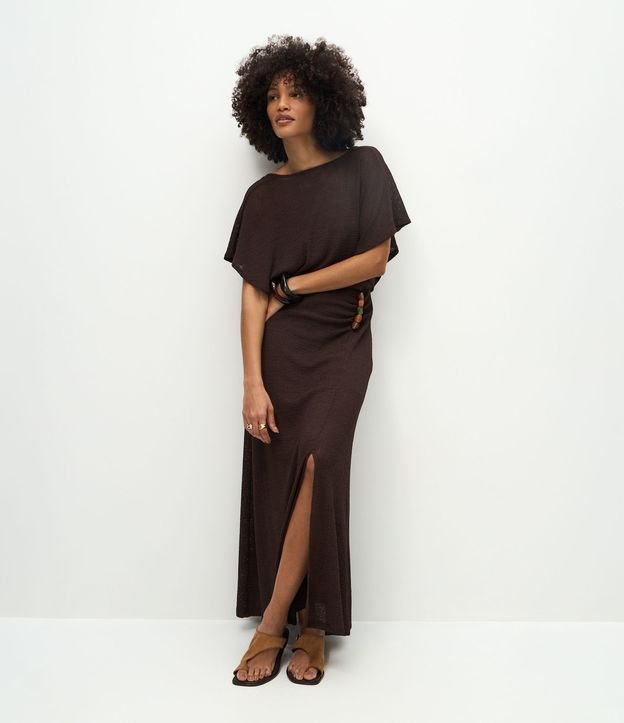 Vestido Longo em Tricô com Decote V nas Costas