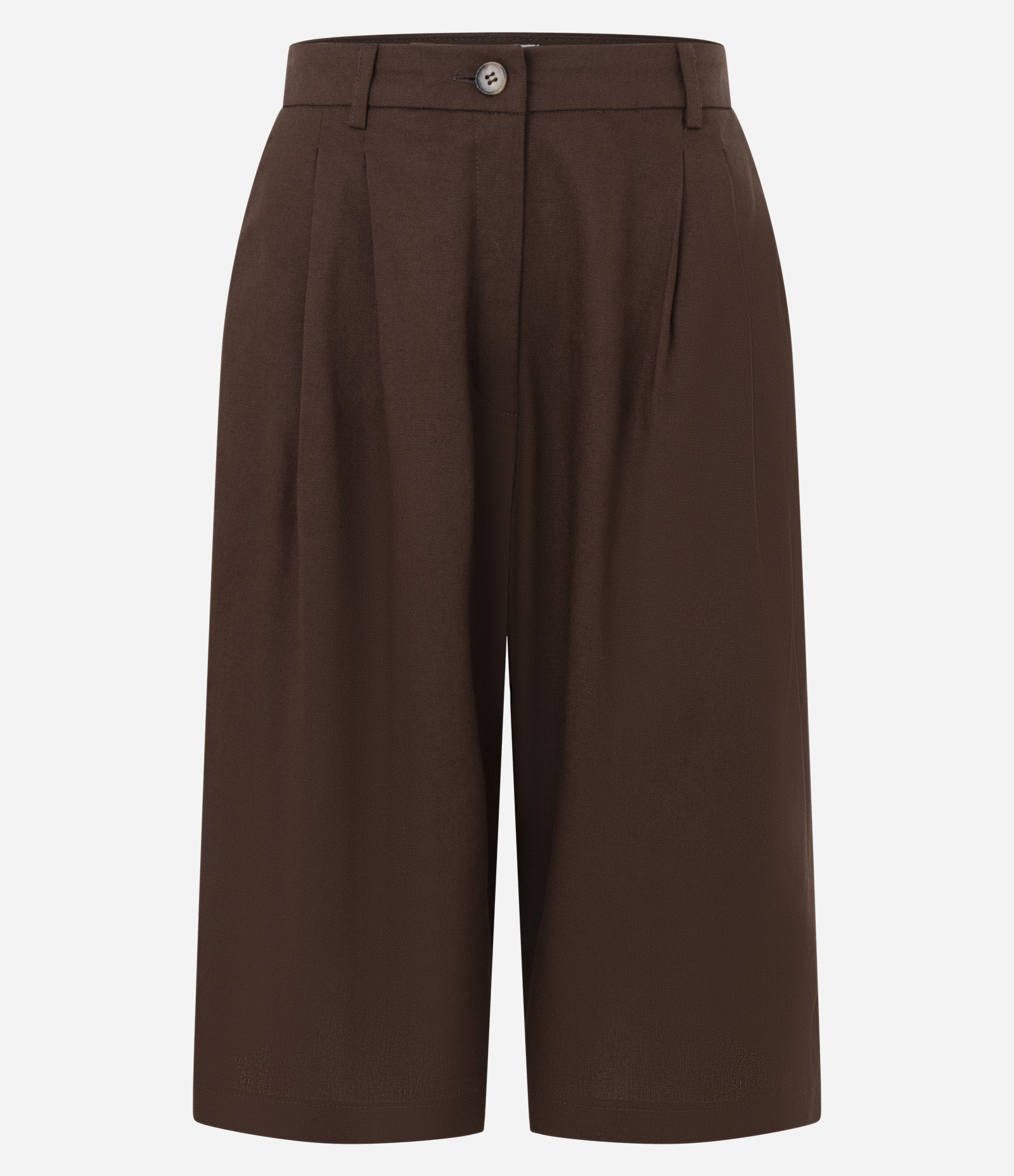 Bermuda em Viscolinho com Pregas Frontais Marrom 6