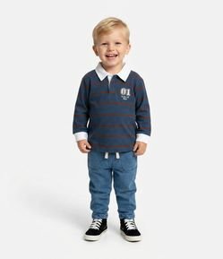 Camisa Polo Infantil Listras com Bordado – Tam 1 a 6 Anos