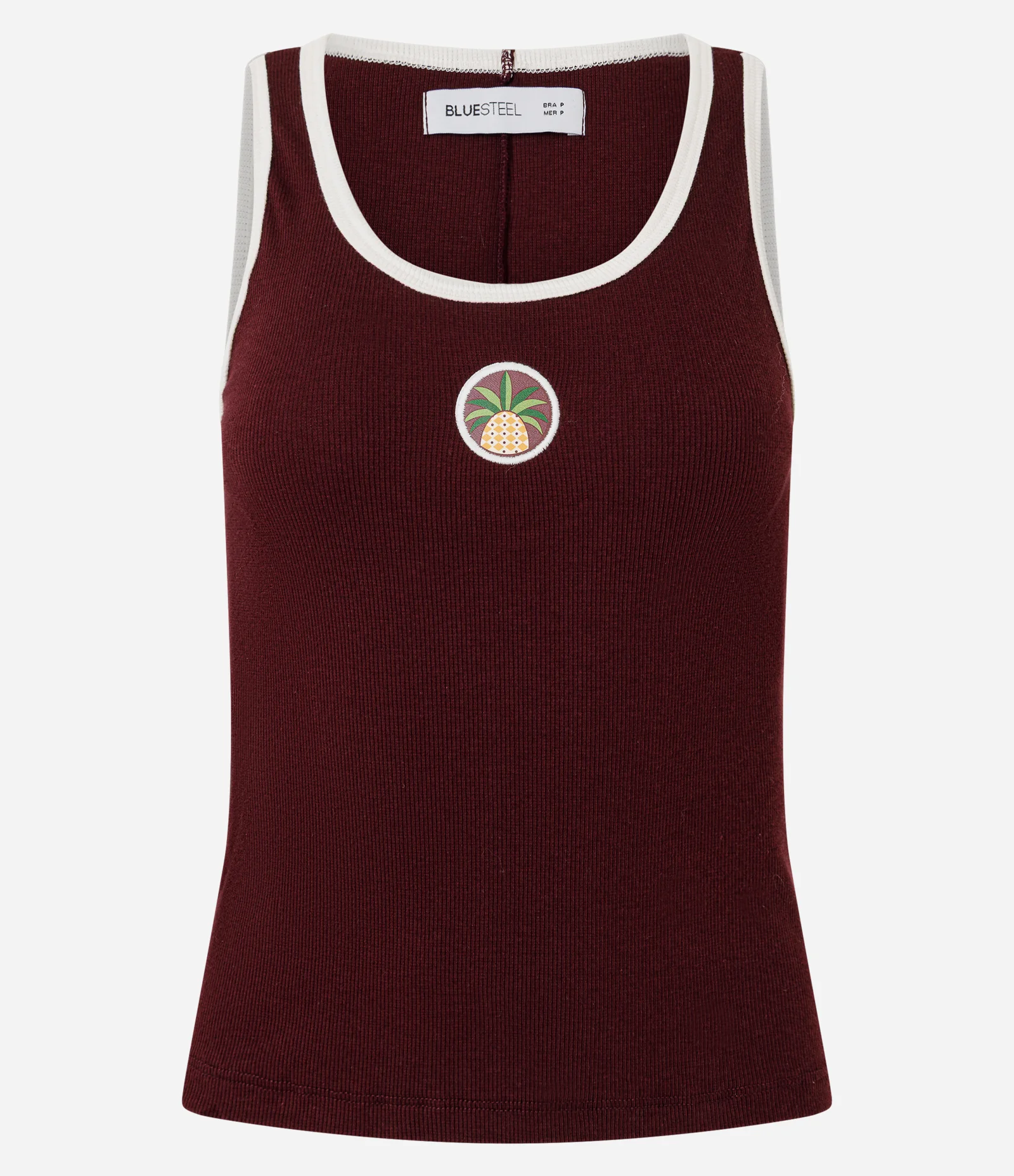 Regata em Ribana com Viés Contrastante e Bordado Abacaxi Bordô 1