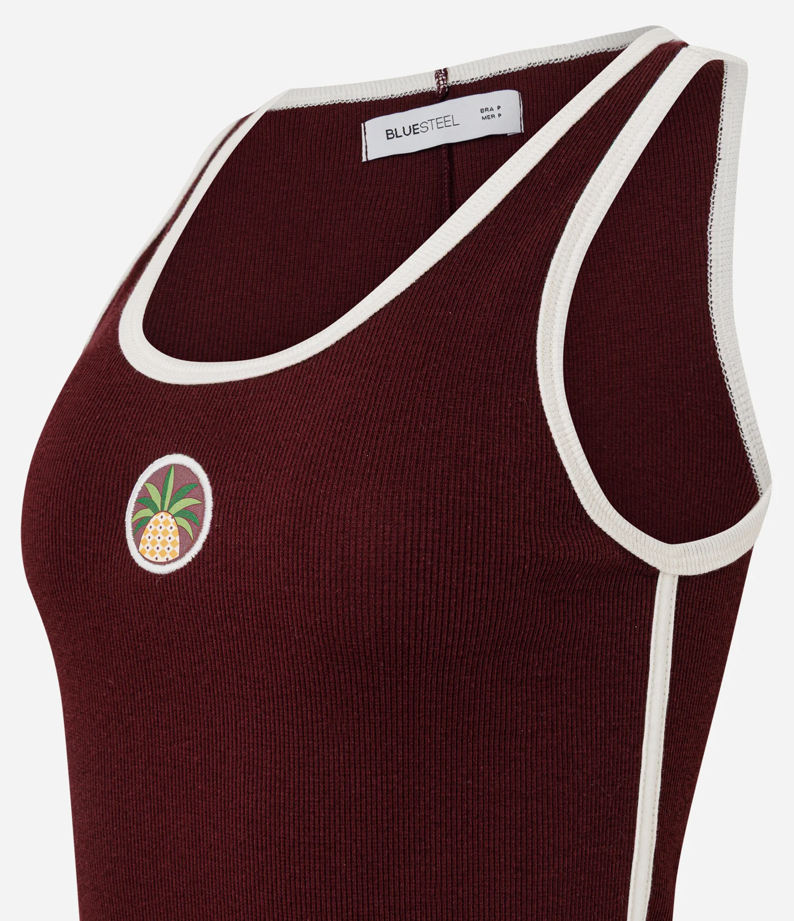 Regata em Ribana com Viés Contrastante e Bordado Abacaxi Bordô 2