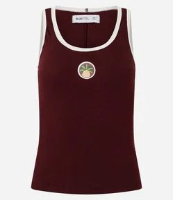 Regata em Ribana com Viés Contrastante e Bordado Abacaxi