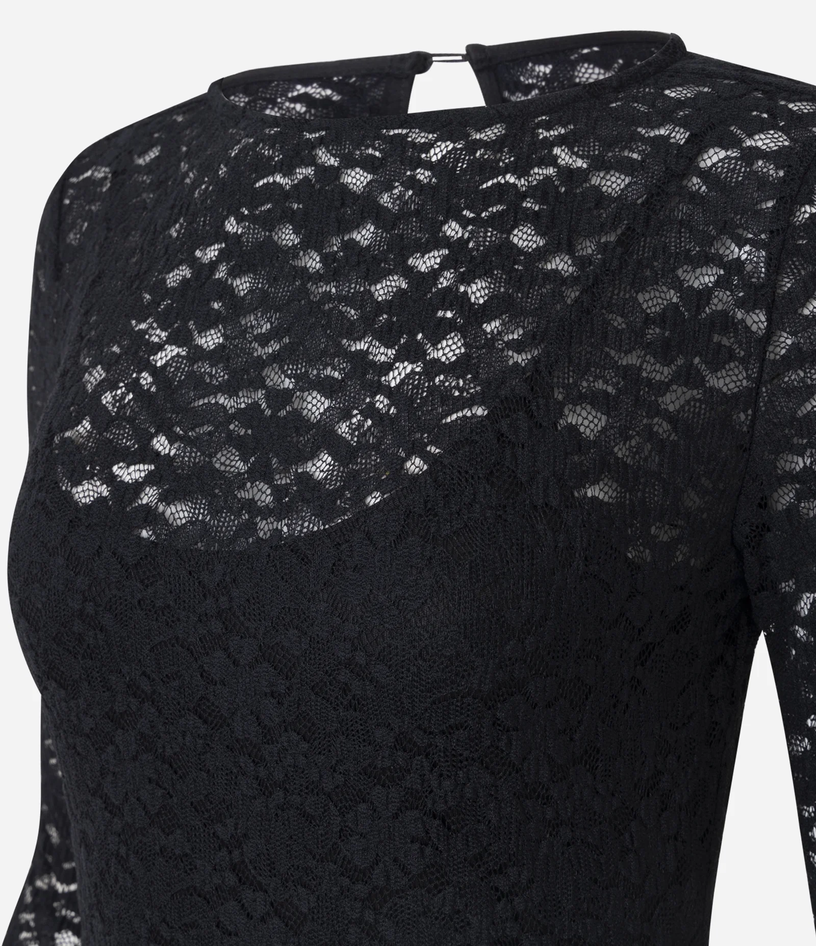 Vestido Longo em Renda com Manga Longa Preto 2