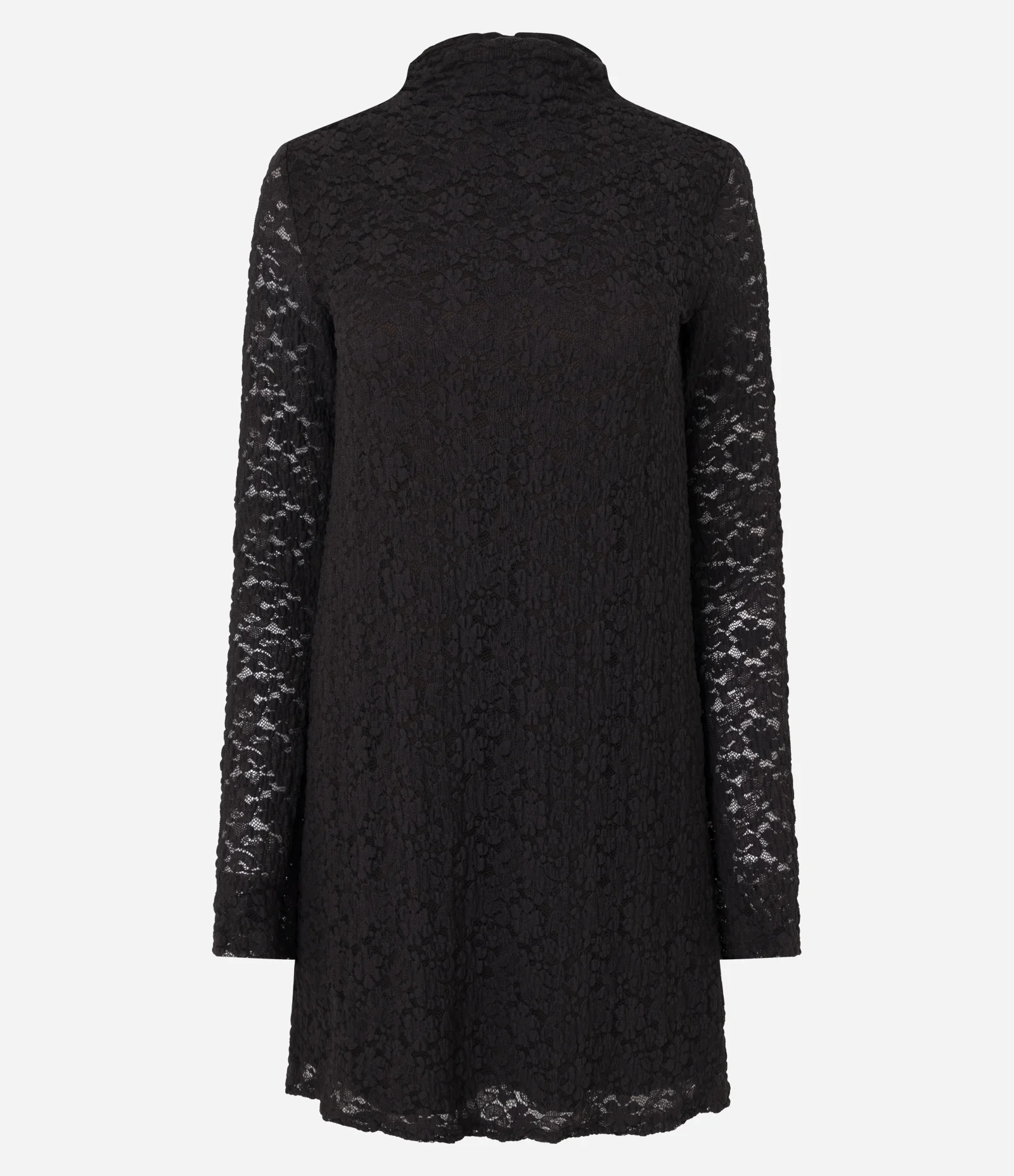 Vestido Rendado com Manga Longa e Gola Alta Marrom 5