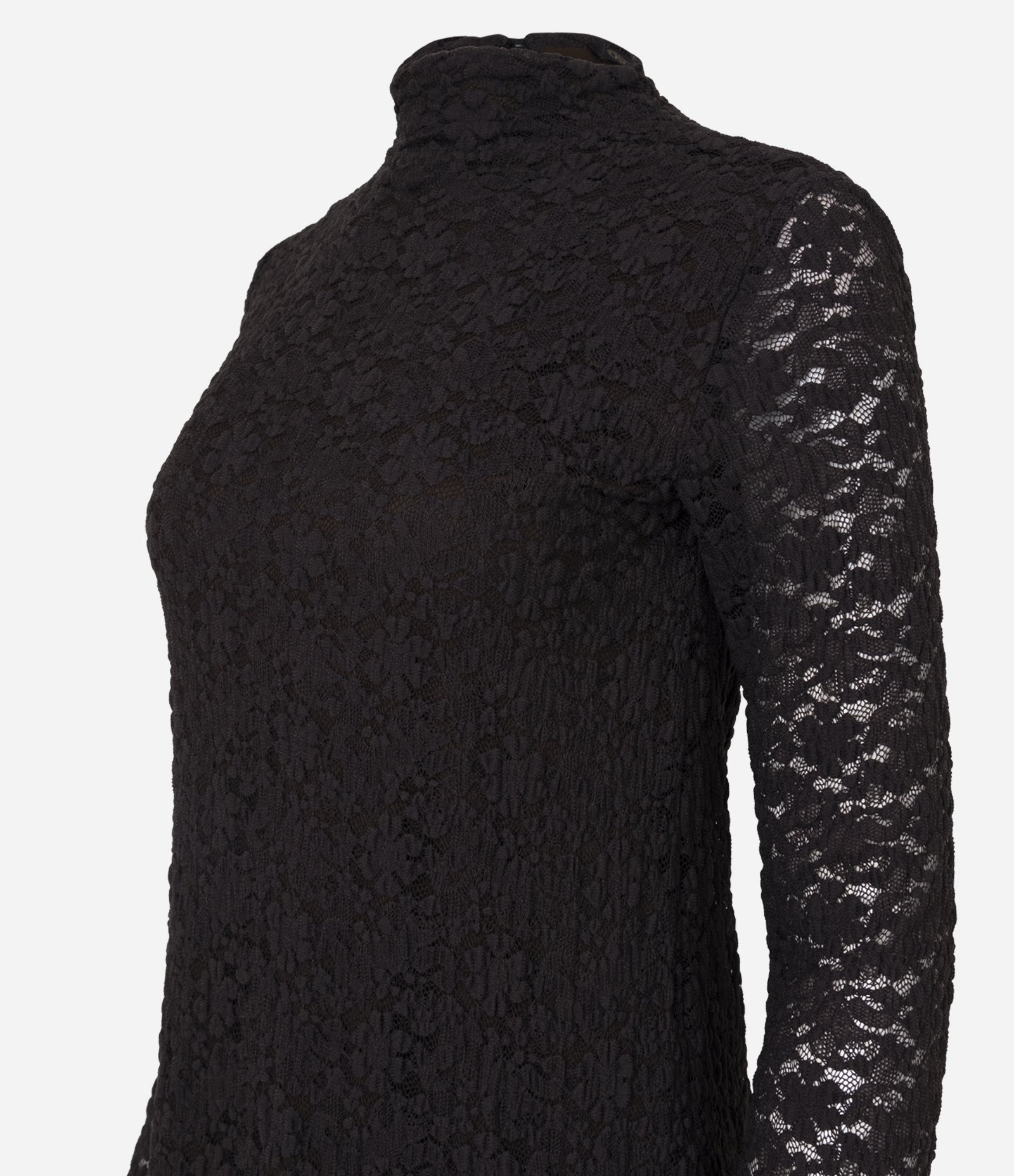 Vestido Rendado com Manga Longa e Gola Alta Marrom 6