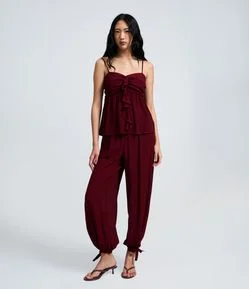 Calça Aladim em Crepe com Amarração na Barra