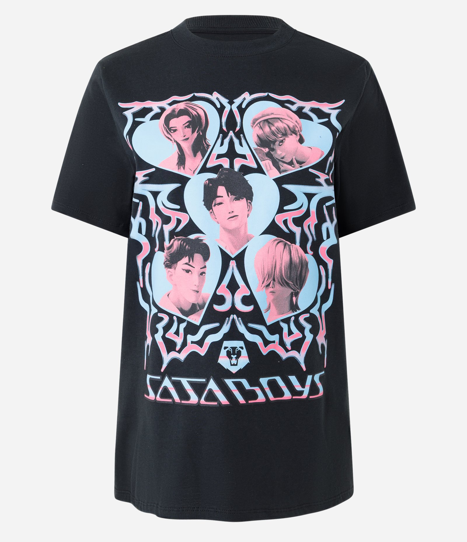 Camiseta em Algodão com Corações K Pop Demon Hunters Preto 3