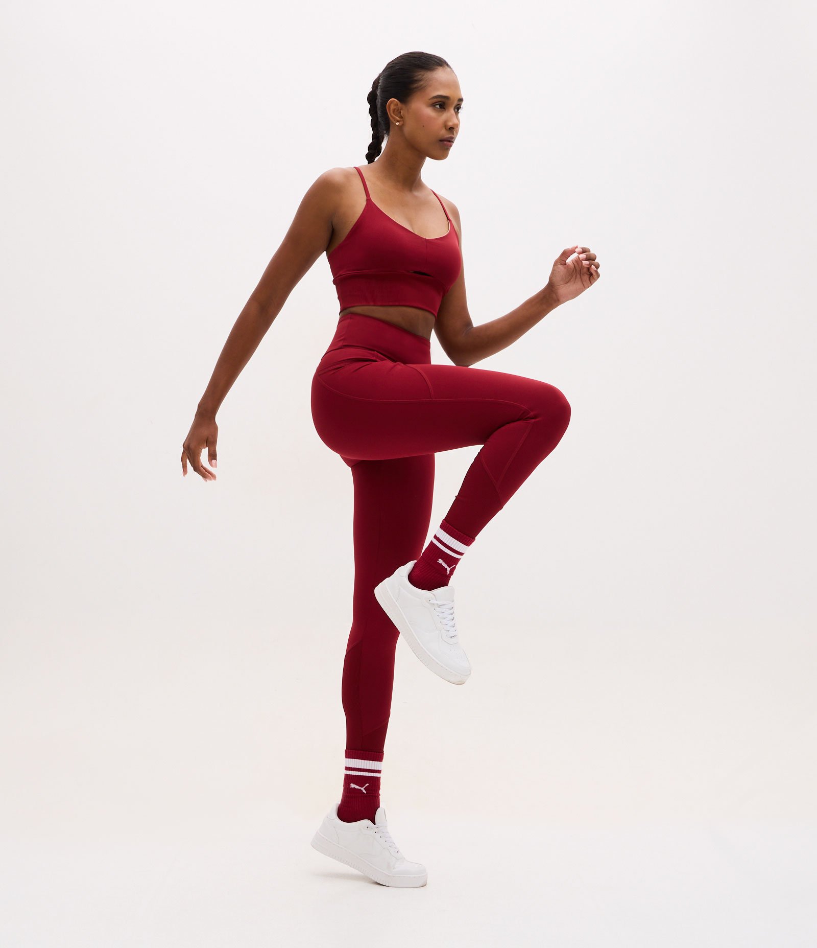 Calça Legging Esportiva com Recorte Canelado e Bolso Lateral Vermelho 1