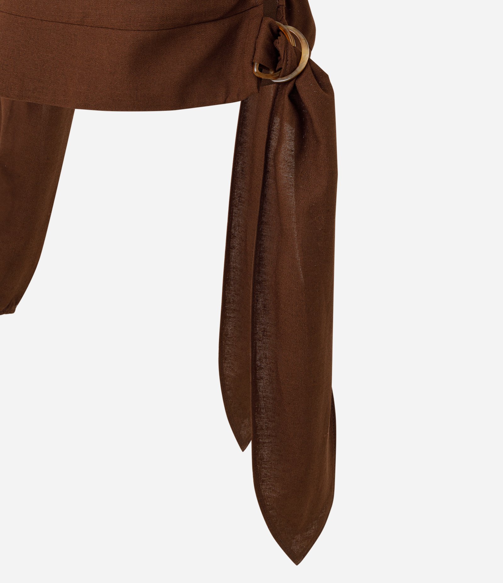 Blusa em Viscolinho com Um Ombro Só e Amarração Lateral Marrom 7