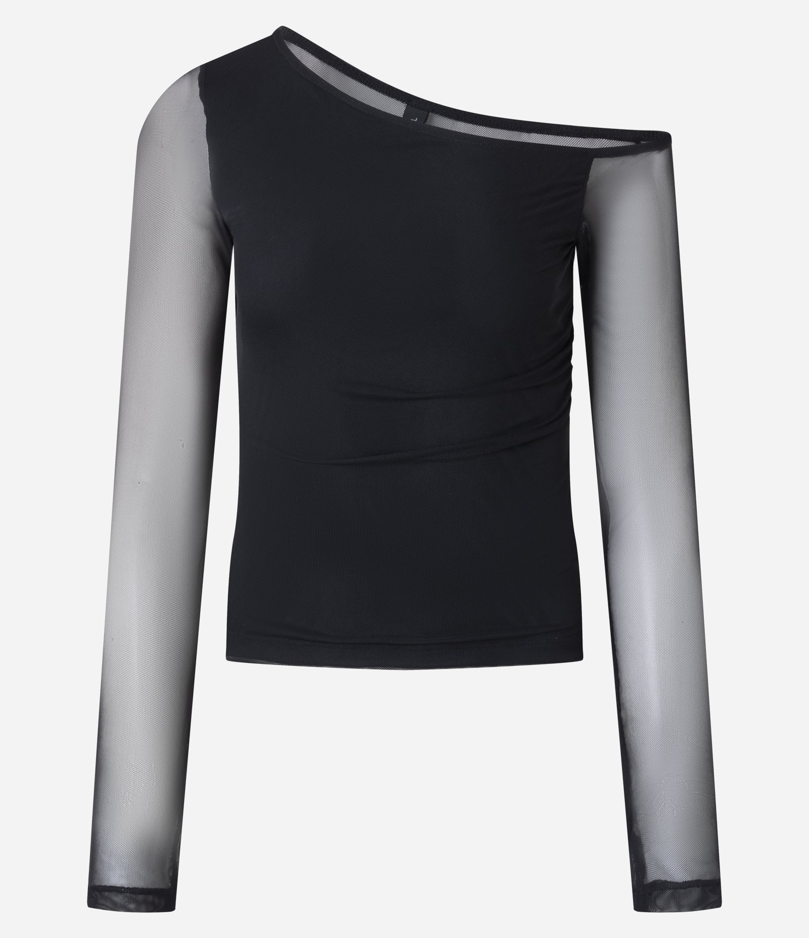 Blusa Assimétrica Ombro Único em Tule com Detalhe Transparente Preto 5