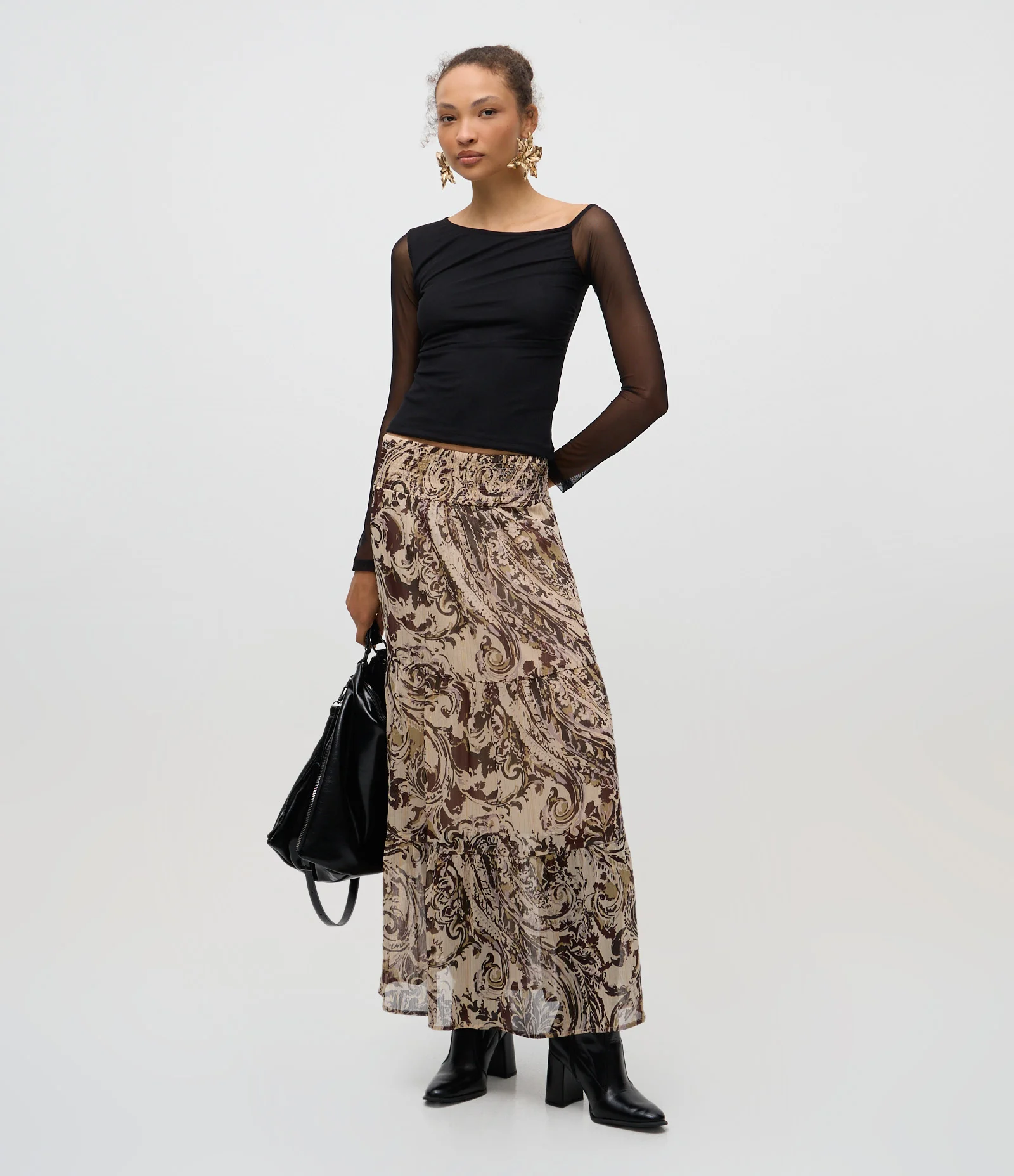 Blusa Assimétrica Ombro Único em Tule com Detalhe Transparente Preto 2