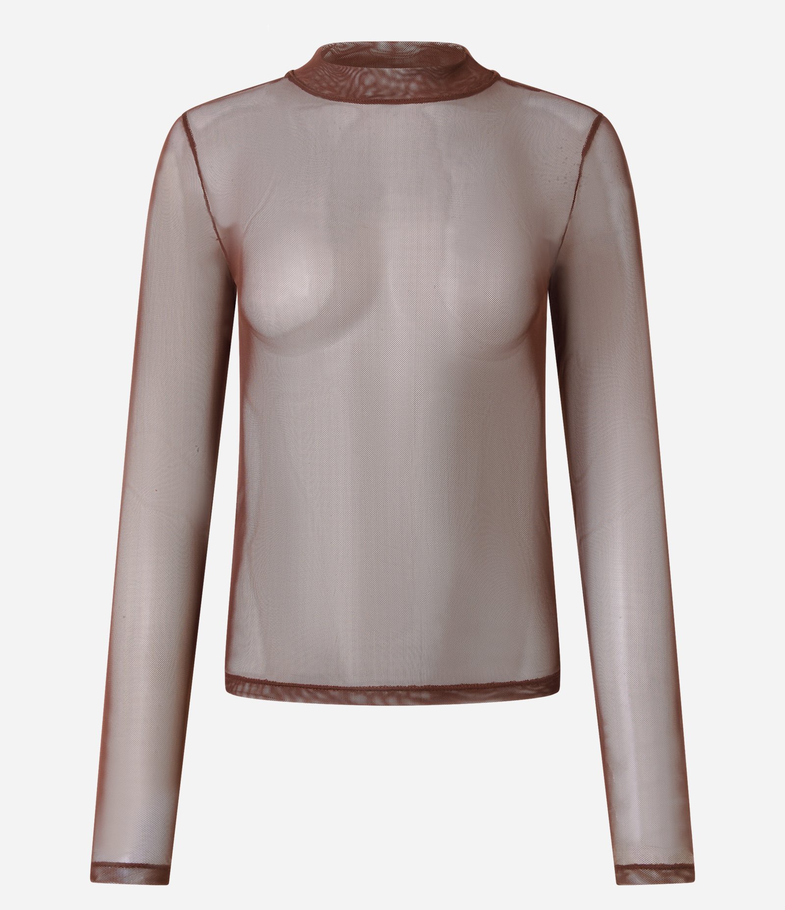 Camiseta Segunda Pele em Tule Manga Longa Marrom 1