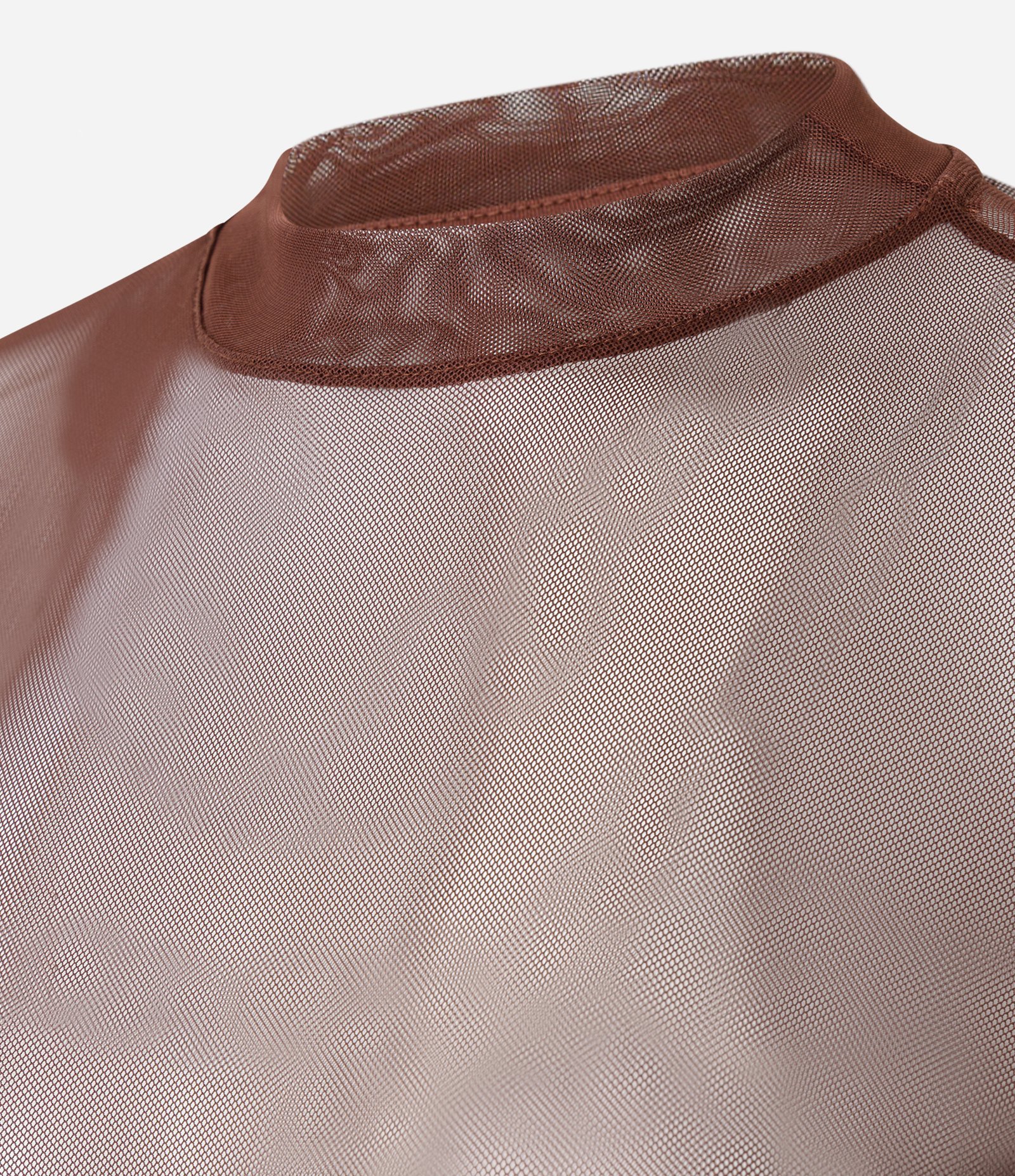 Camiseta Segunda Pele em Tule Manga Longa Marrom 2