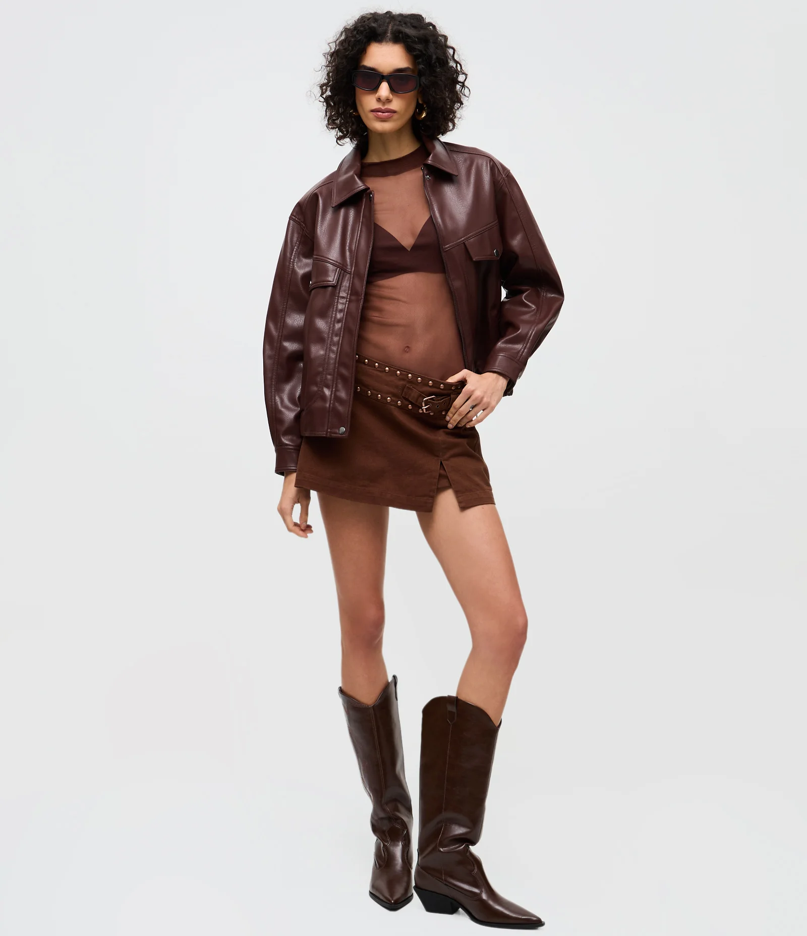 Camiseta Segunda Pele em Tule Manga Longa Marrom 2