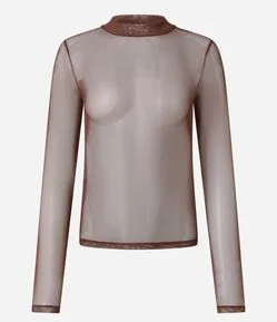 Camiseta Segunda Pele em Tule Manga Longa