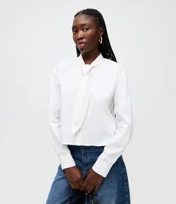 Camisa em Algodão com Amarração na Gola
