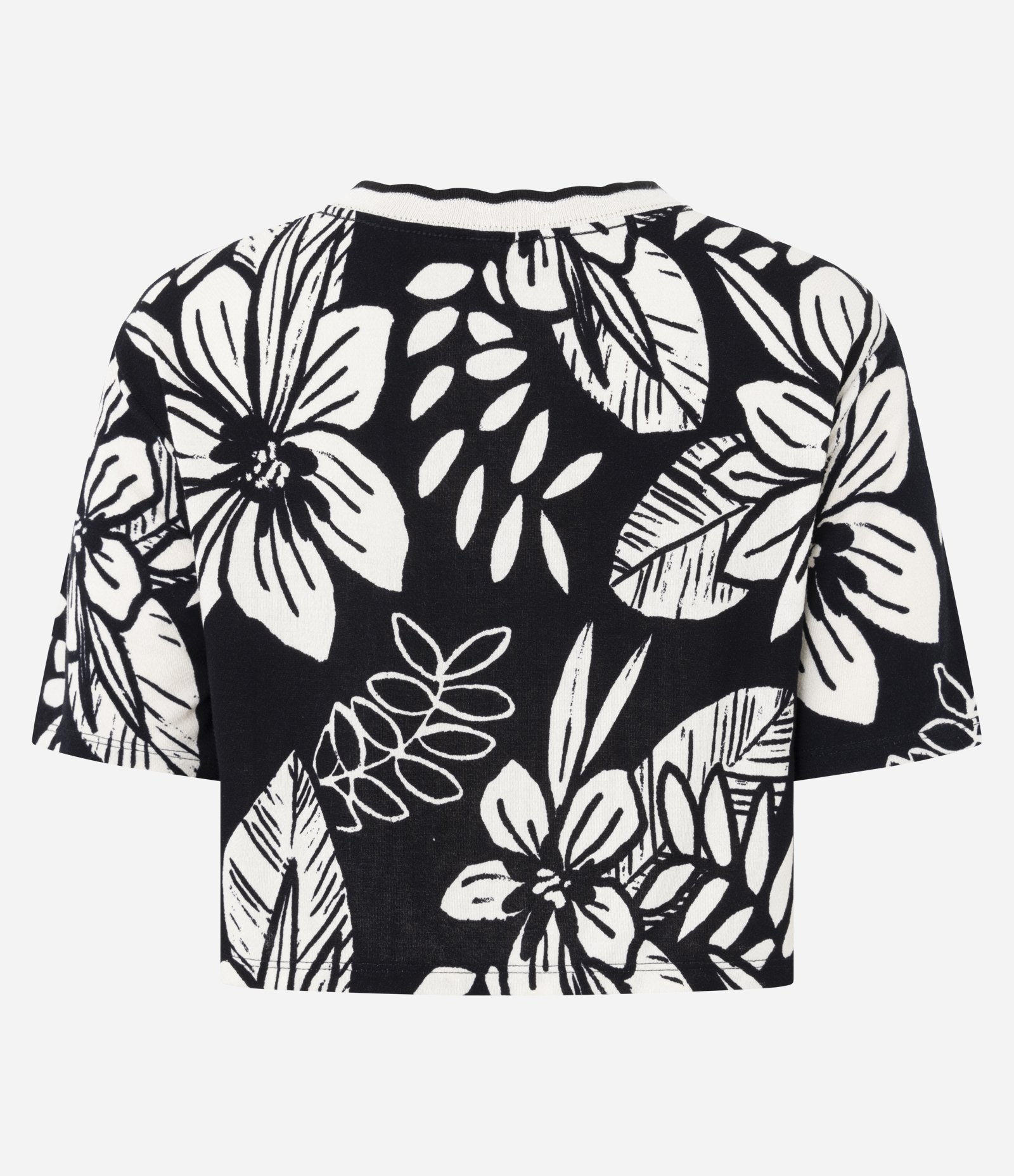 Camiseta em Moletinho com Estampa Floral e Gola Contrastante Preto 3