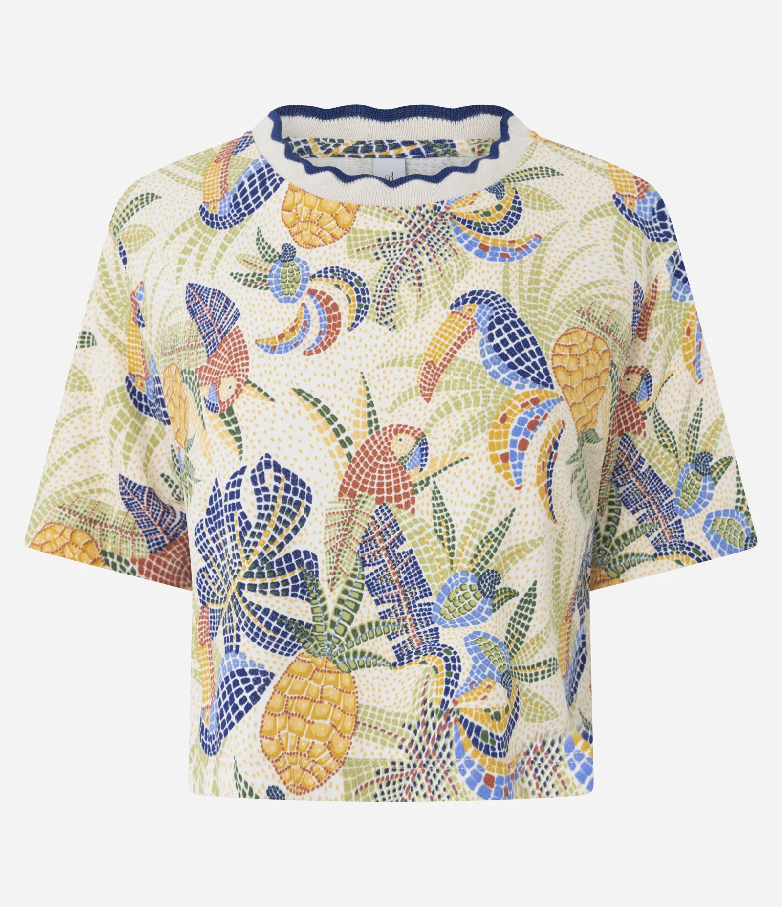 Camiseta em Moletinho com Estampa e Gola Ondulada Amarelo 1