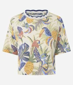 Camiseta em Moletinho com Estampa e Gola Ondulada