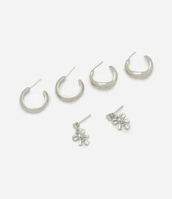 Kit 03 Brincos de Argola e Formato de Laço
