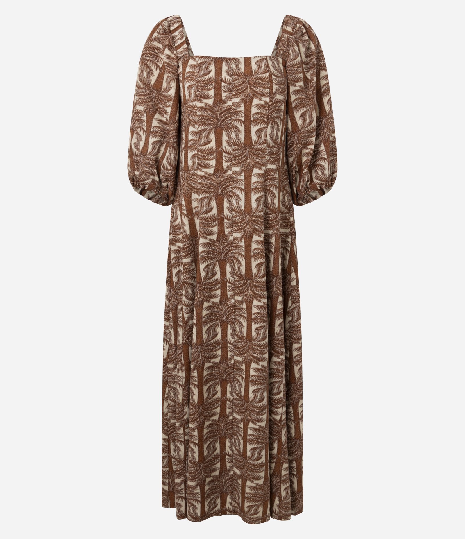 Vestido Midi Estampado em Viscolinho com Mangas Bufantes Marrom 5