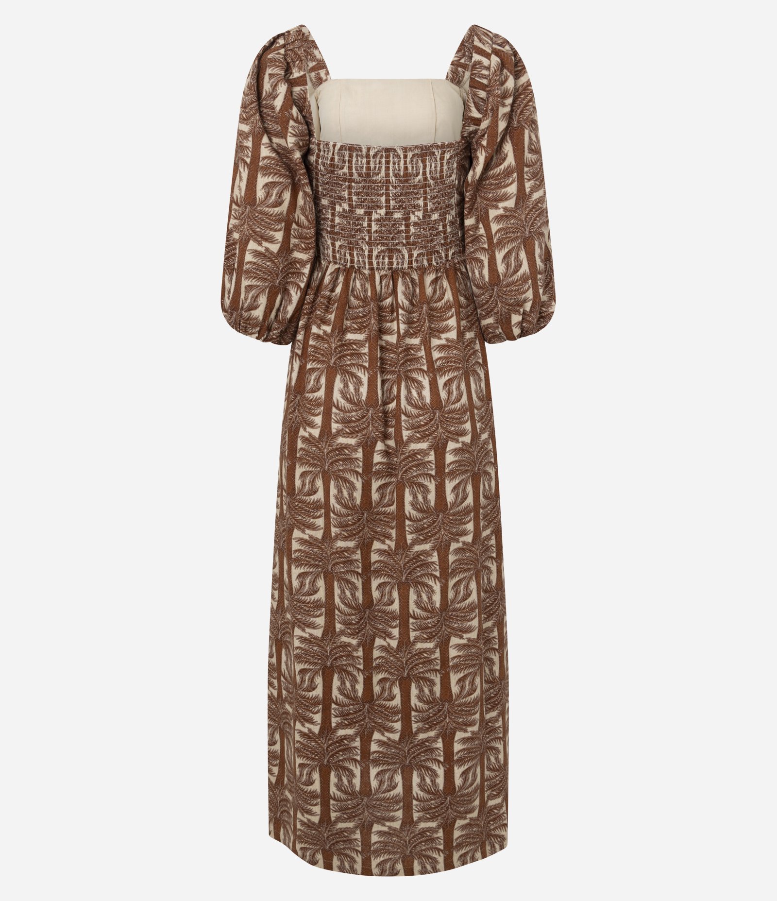 Vestido Midi Estampado em Viscolinho com Mangas Bufantes Marrom 7