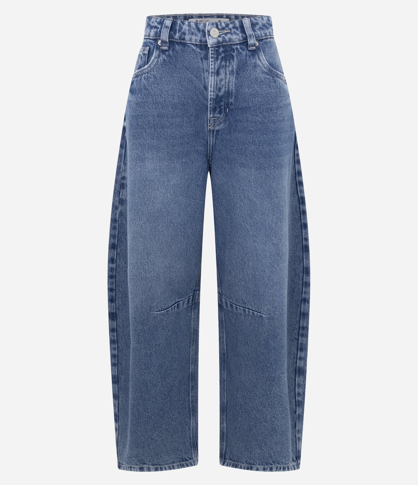Calça Barrel em Denim com Cintura média e Five Pockets Estruturados Azul 1