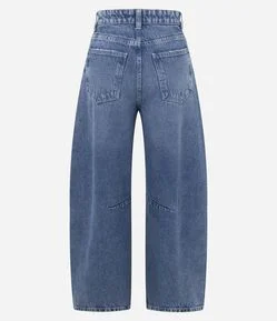 Calça Barrel em Denim com Cintura média e Five Pockets Estruturados