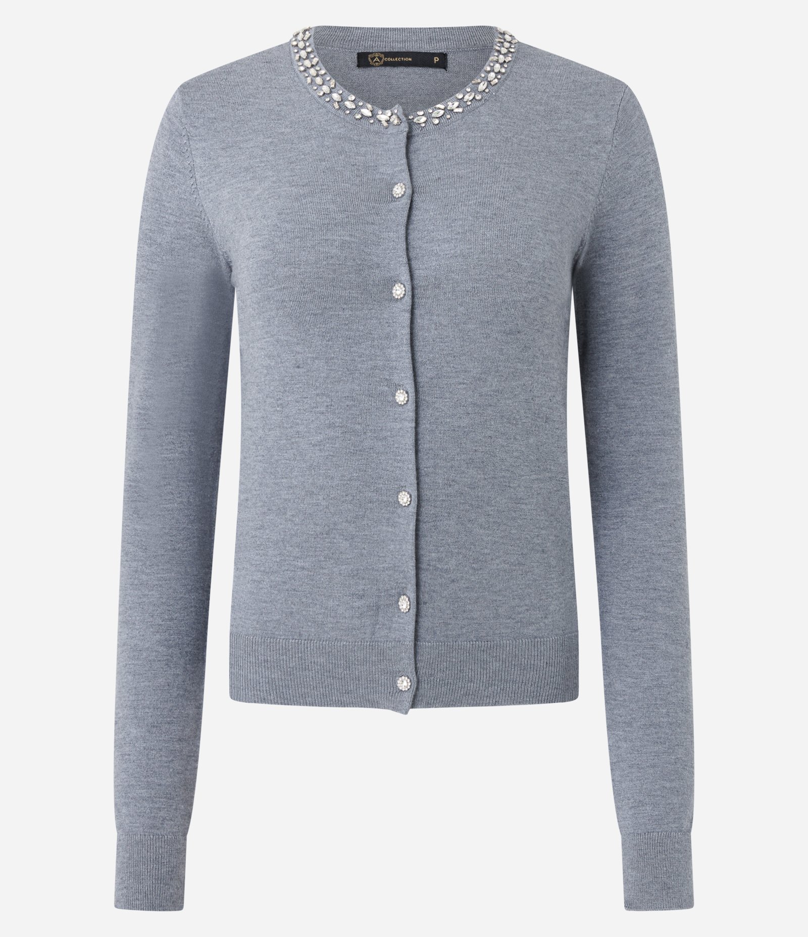 Cardigan Curto em Tricô com Aplicação no Decote Cinza 5