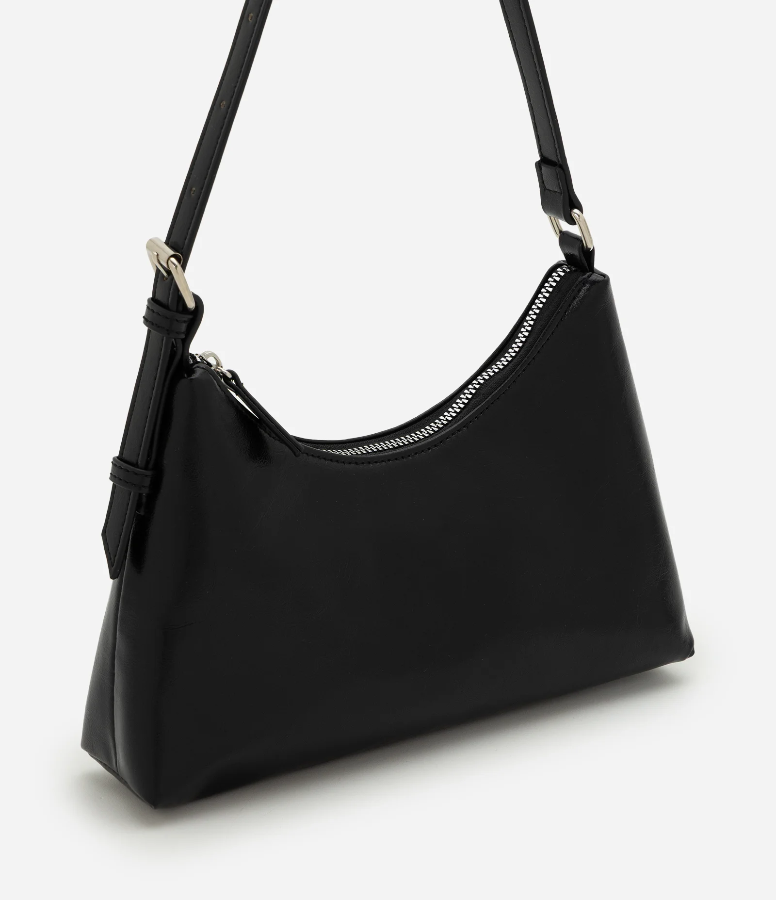 Bolsa Baguete Pequena em PU com Ajuste de Alça Preto 1