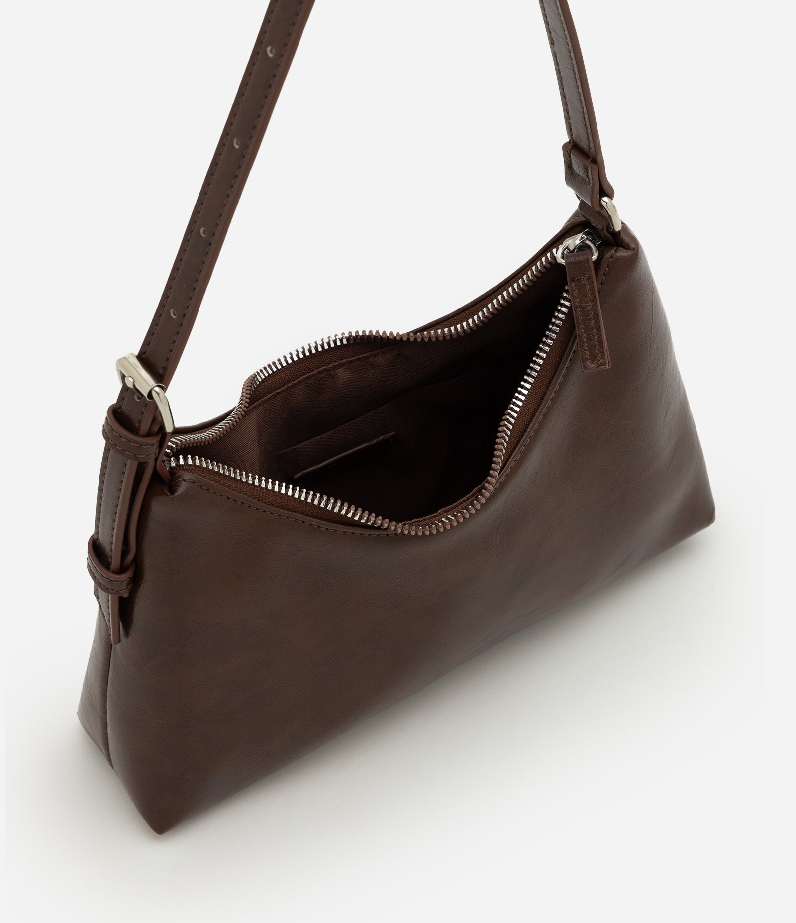 Bolsa Baguete Pequena em PU com Ajuste de Alça Marrom 6