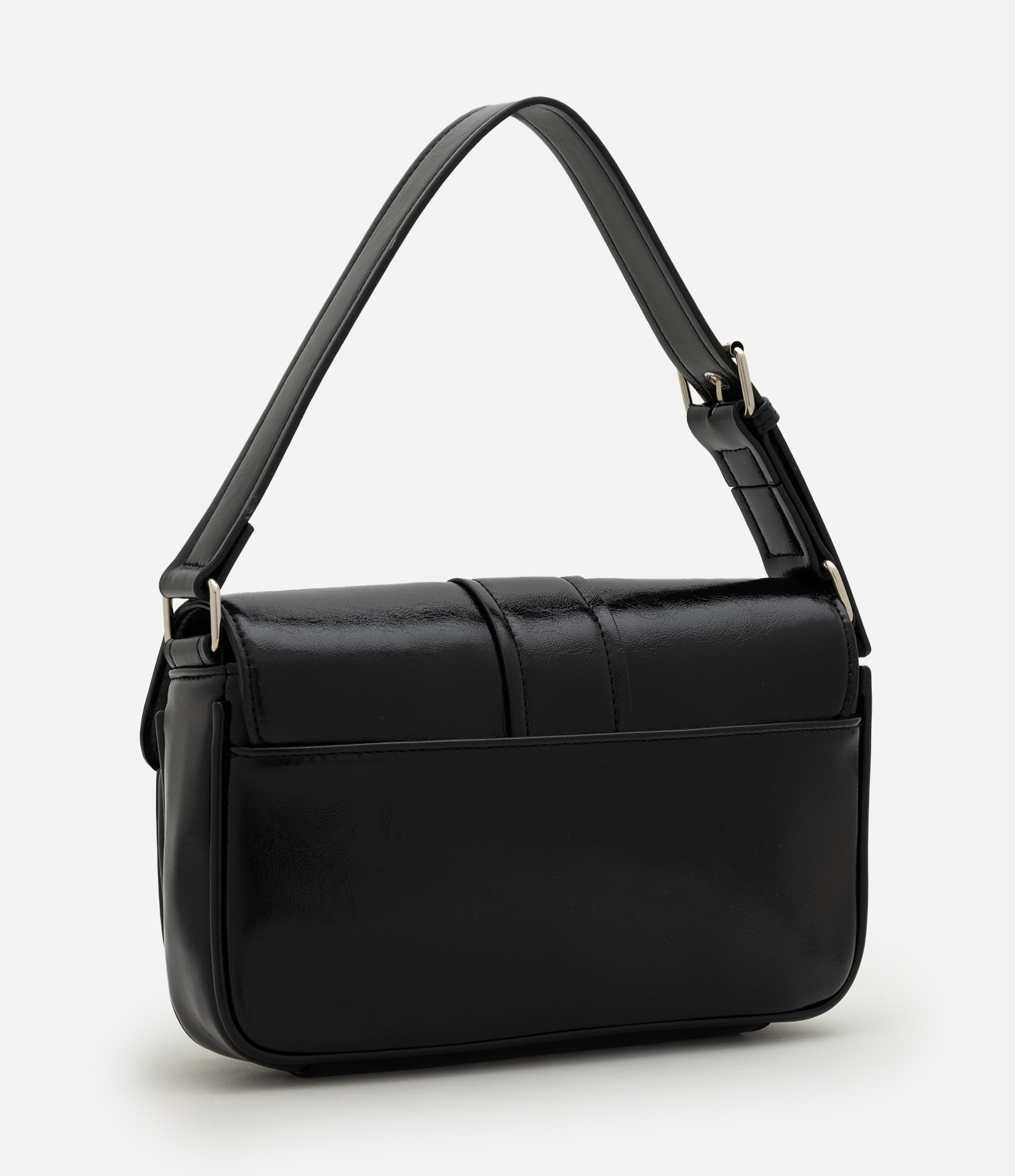 Bolsa Shoulder Média em PU com Tampa e Bolsos Frontais Preto 3