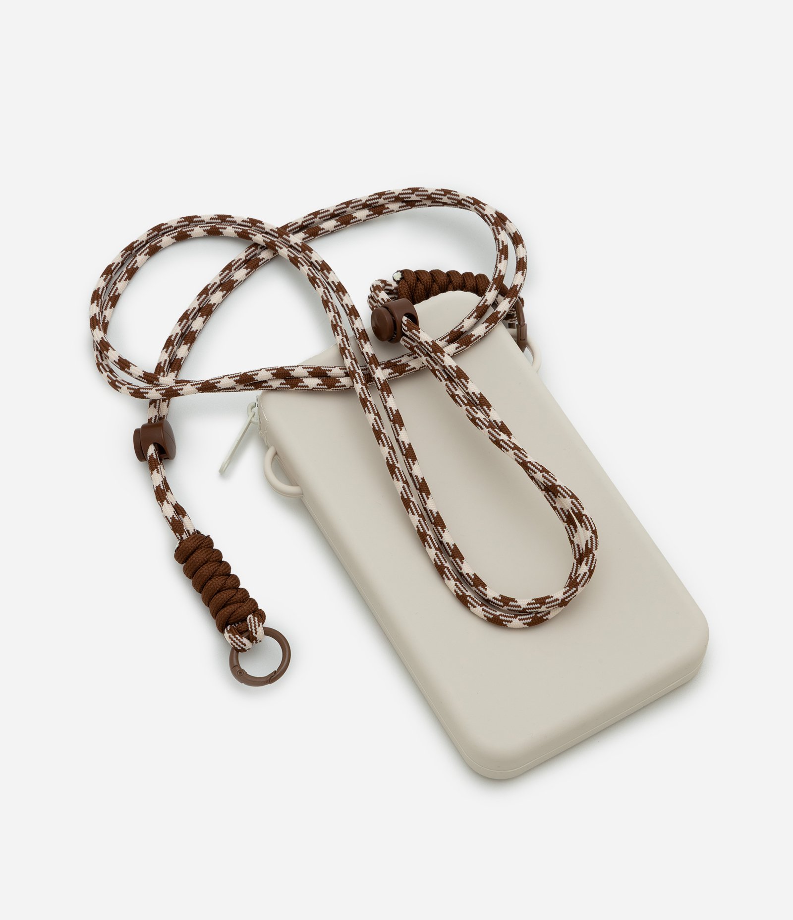Porta Celular em Silicone com Alça Longa Trançada Bege 1