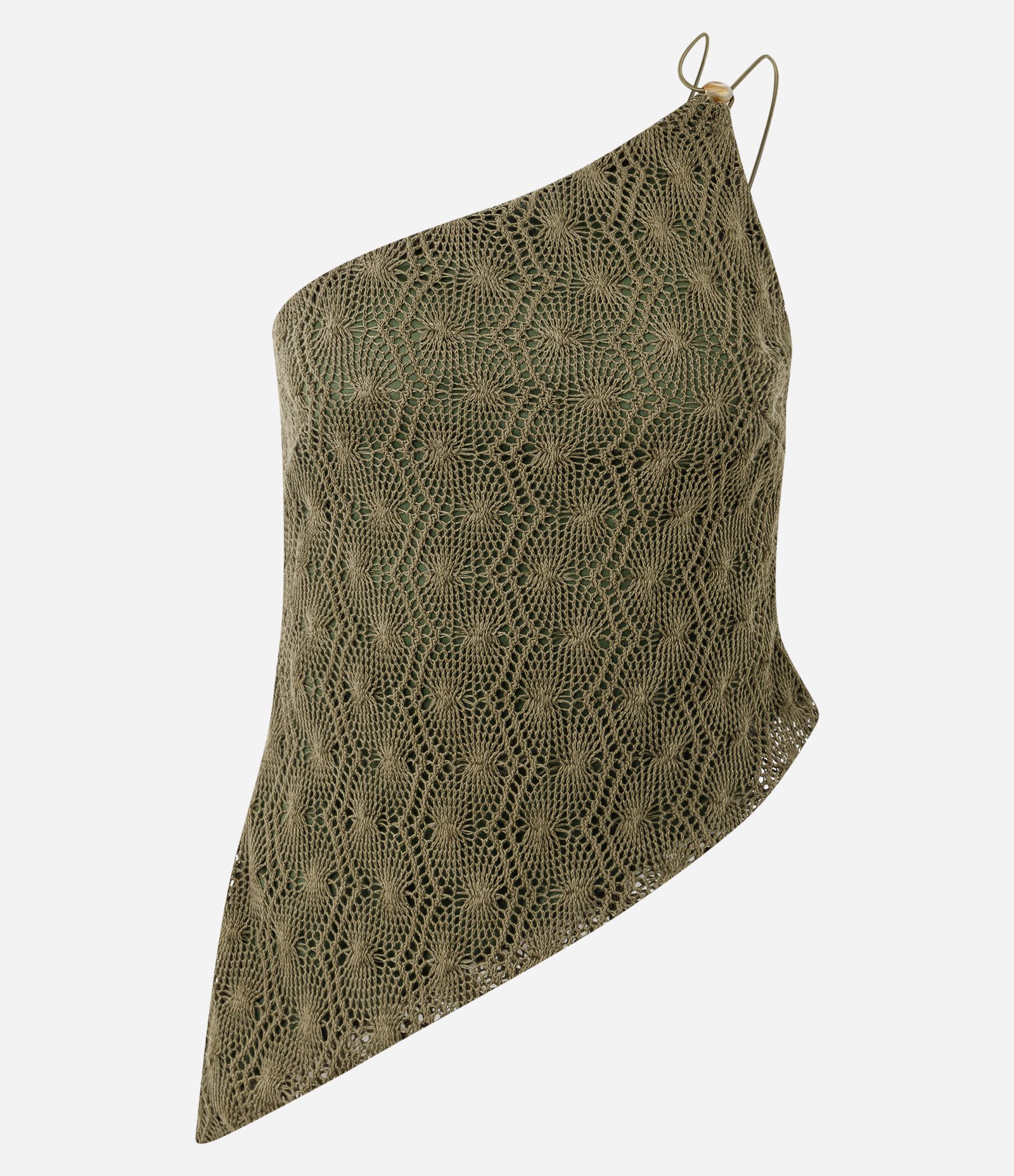 Blusa Ombro Único em Tricô Texturizado com Barra Assimétrica Verde 1