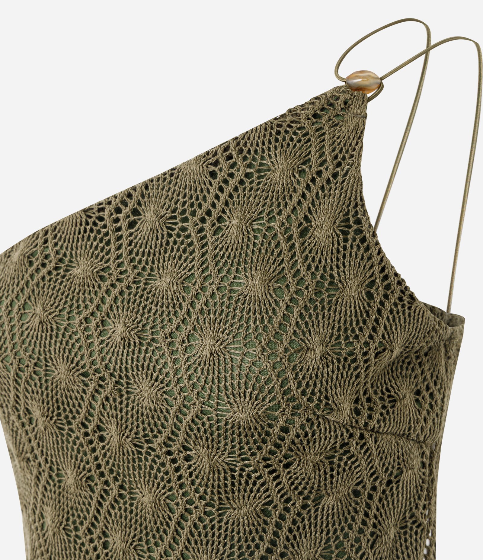 Blusa Ombro Único em Tricô Texturizado com Barra Assimétrica Verde 2