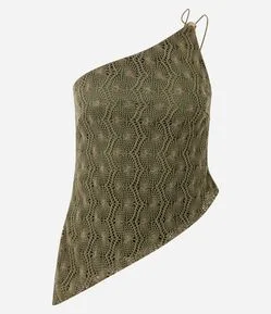 Blusa Ombro Único em Tricô Texturizado com Barra Assimétrica