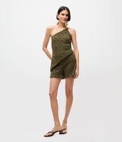 Blusa Ombro Único em Tricô Texturizado com Barra Assimétrica