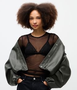 Blusa Segunda Pele em Tule Flocado