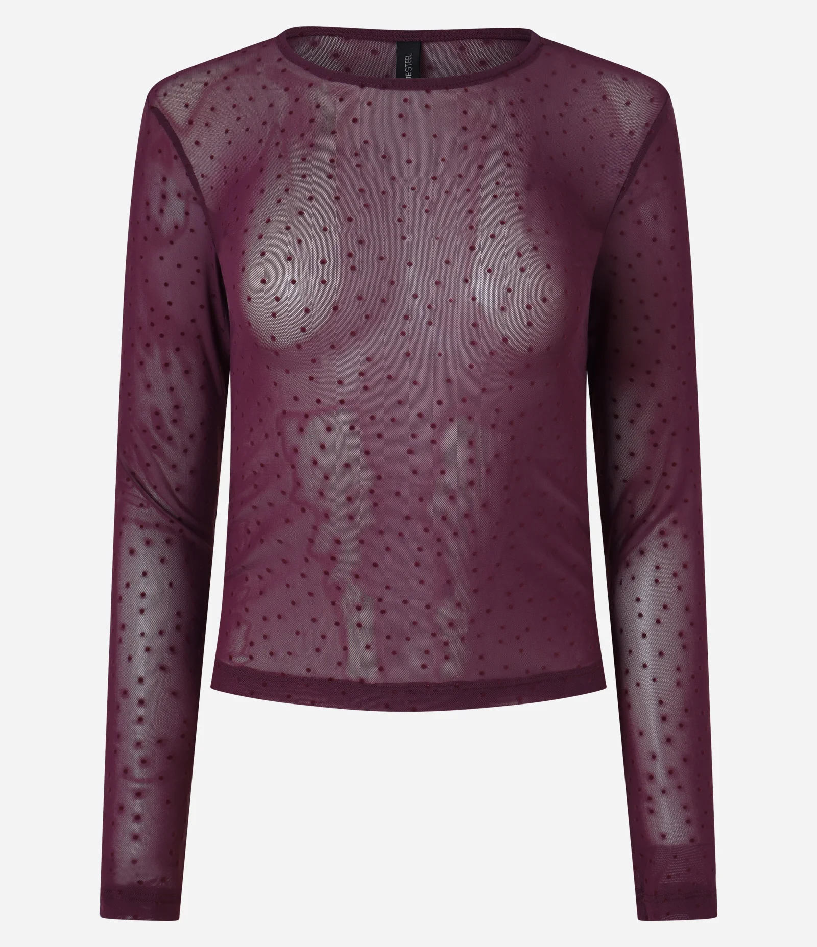 Blusa Segunda Pele em Tule Flocado Vinho 1