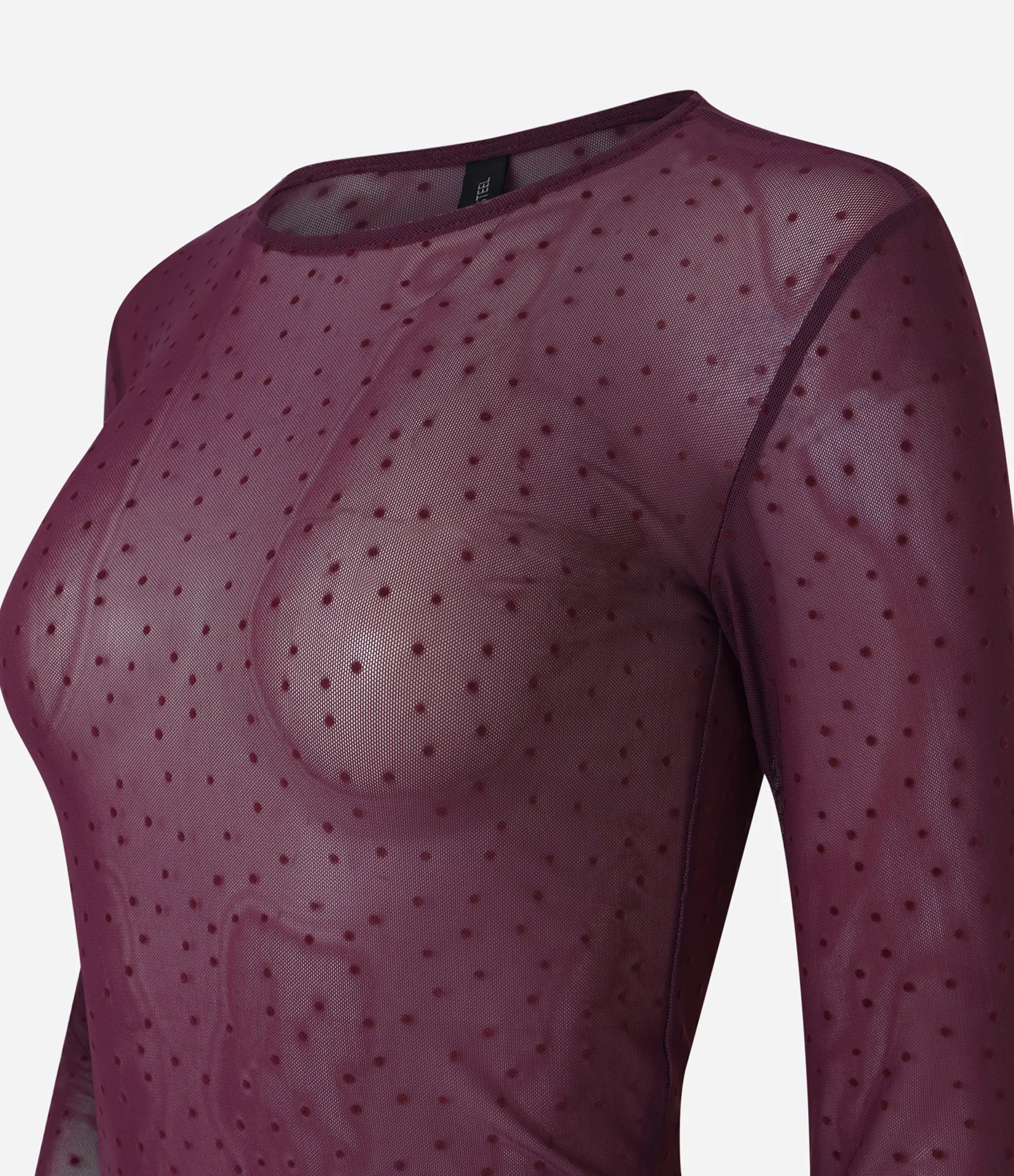 Blusa Segunda Pele em Tule Flocado Vinho 2