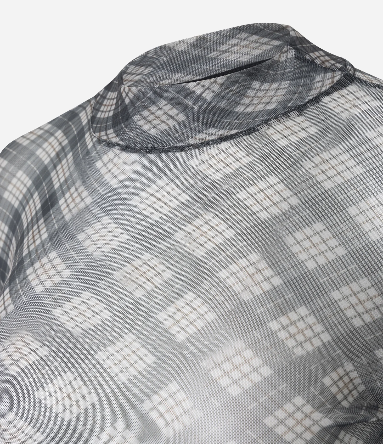 Blusa em Tule Segunda Pele com Estampa Xadrez Cinza 2