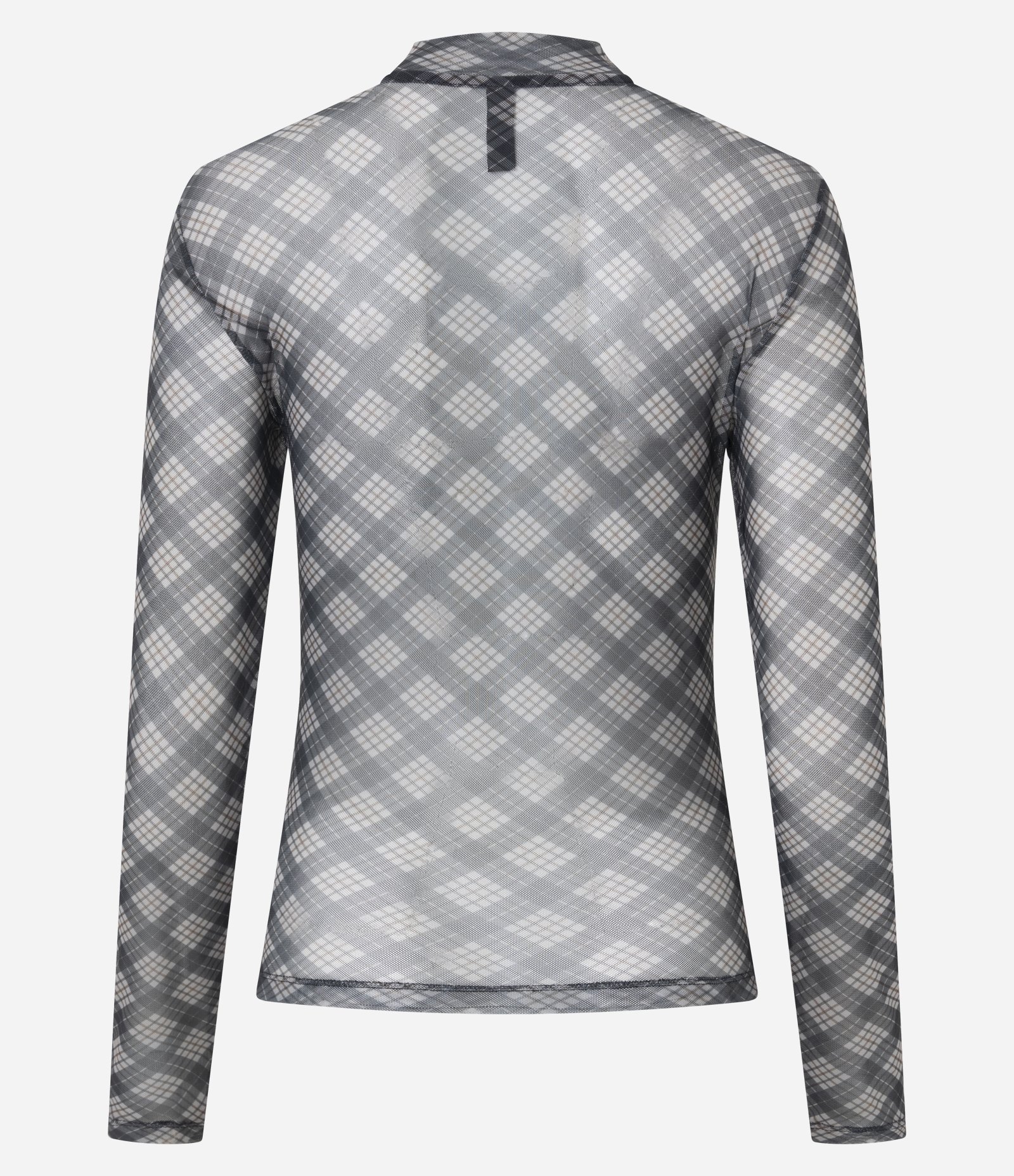 Blusa em Tule Segunda Pele com Estampa Xadrez Cinza 3
