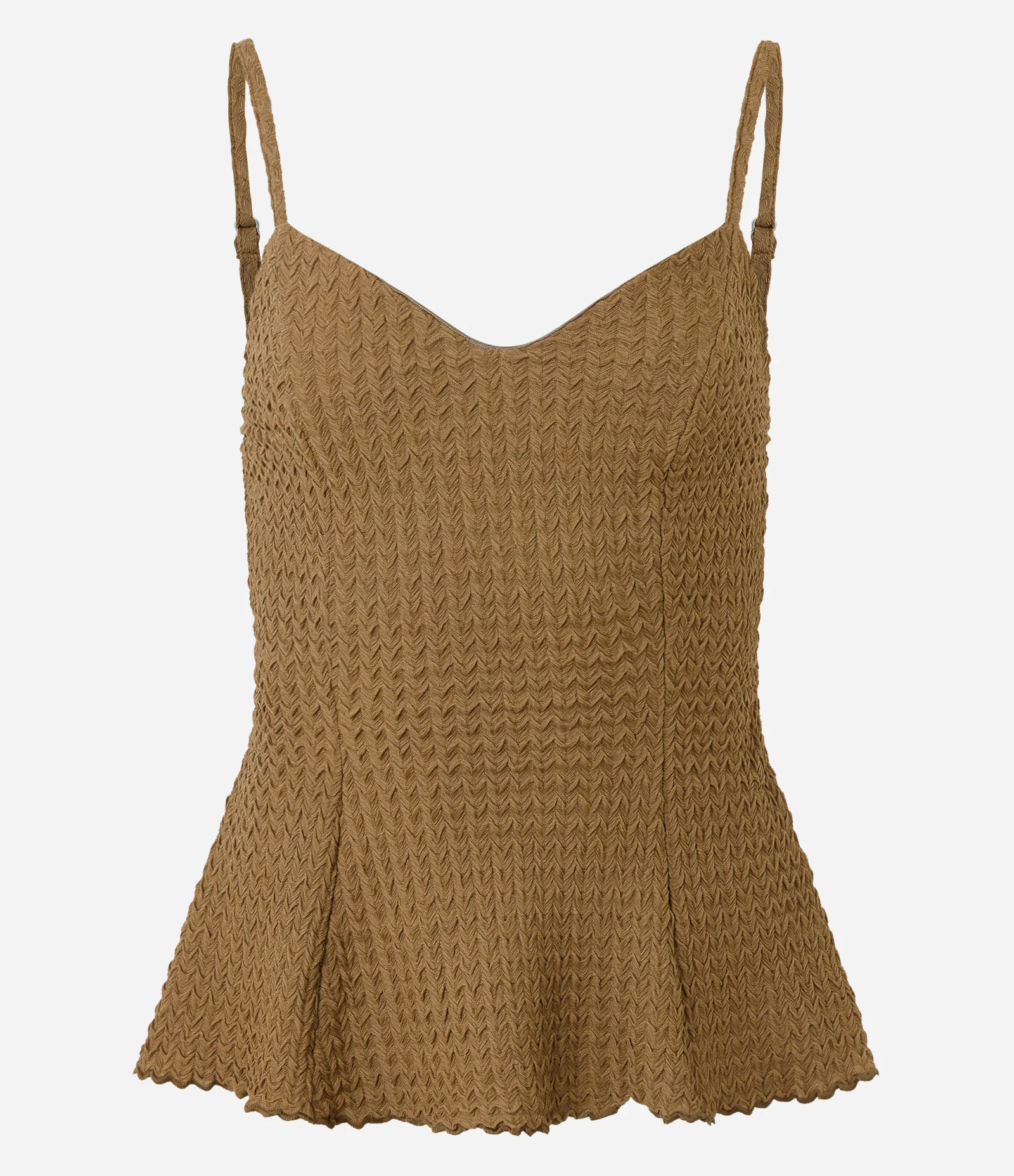 Blusa de Alcinha em Tricô Texturizado com Caimento Aberto Marrom 1