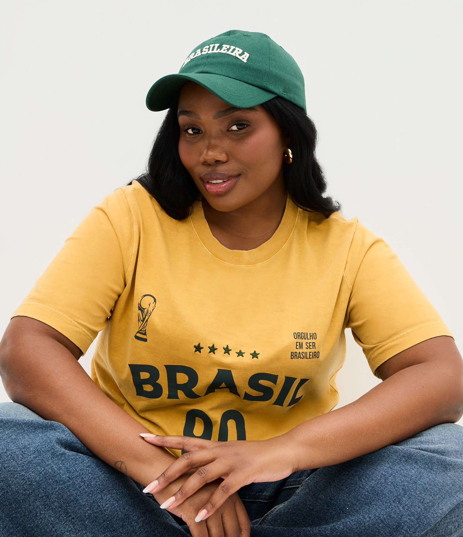 Boné em Sarja com Lettering Brasileira Bordado Curve & Plus Size Verde 1