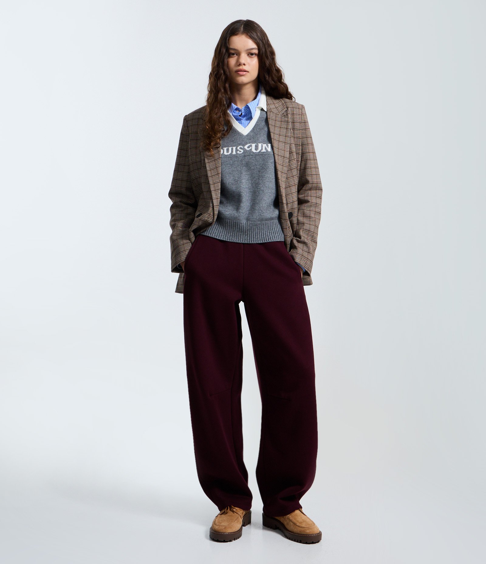 Calça Barrel de Moletom Bordô 1