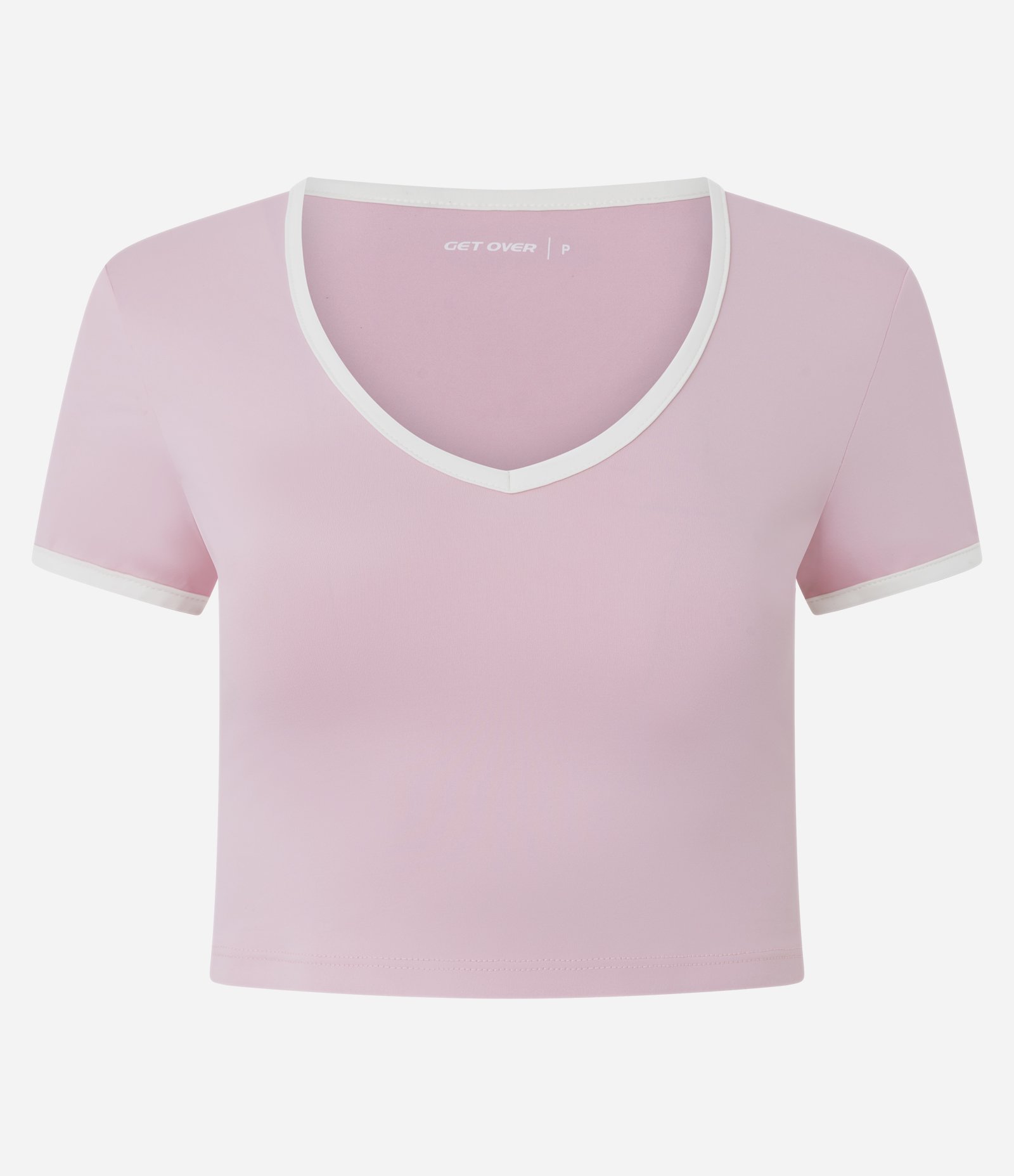 Camiseta Cropped Esportiva com Viés Contrastantes Rosa 1