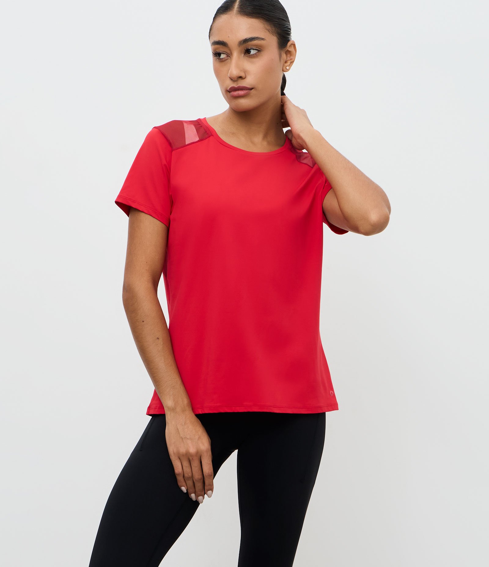 Camiseta Esportiva em Microfibra com Recorte em Tule Laranja 1